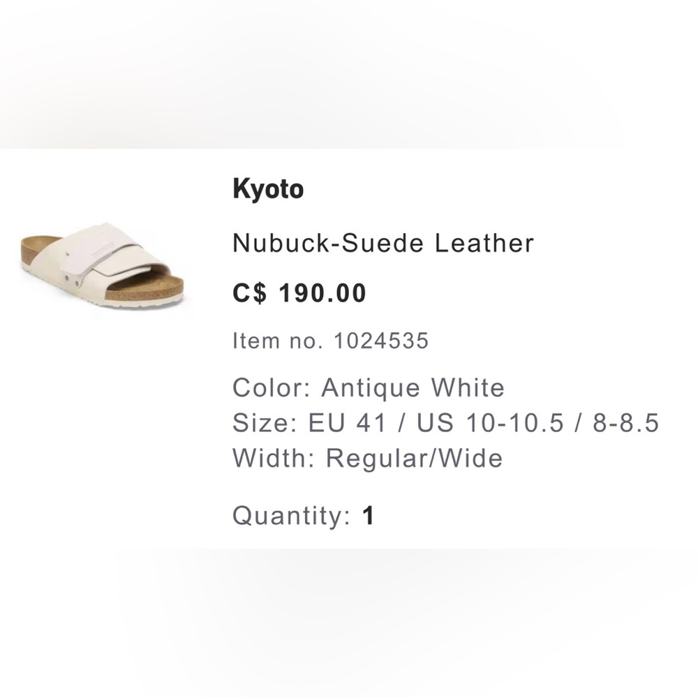 Paid $220, never worn!  Kyoto Nubuck-Suede Leather Slide Birkenstocks
